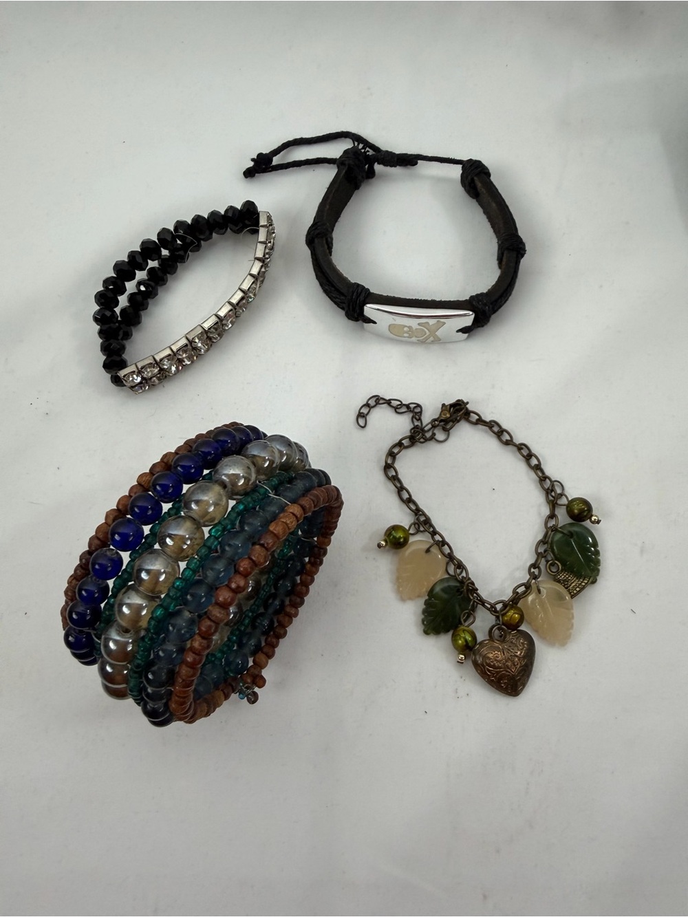 Beaded Multi-Row Wrap Bracelet in Blue & Brown – Unbranded